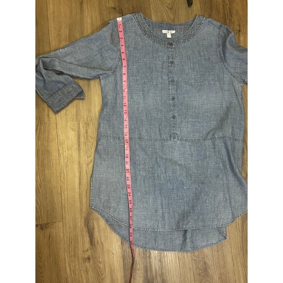 Eileen Fisher Chambray Tunic Blue Button Front Long Sleeve Linen Blend Small - Picture 5 of 5